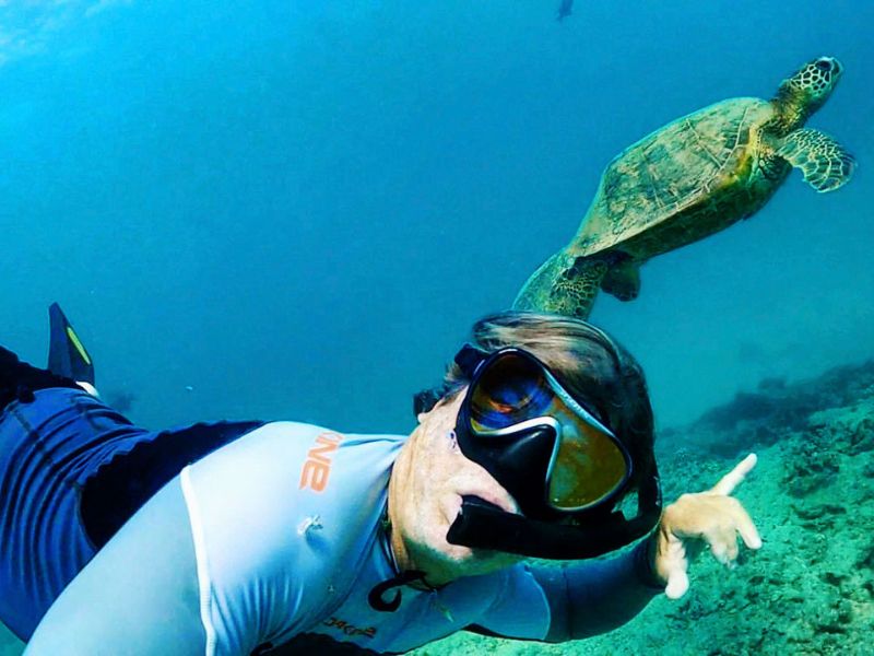Sailing Adventures Hawaii chris snorkeling with turtle